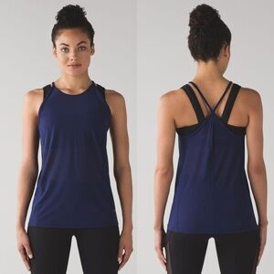 Lululemon Featherlight Singlet Mesh Stretch high neck Tank Hero Blue Size 6